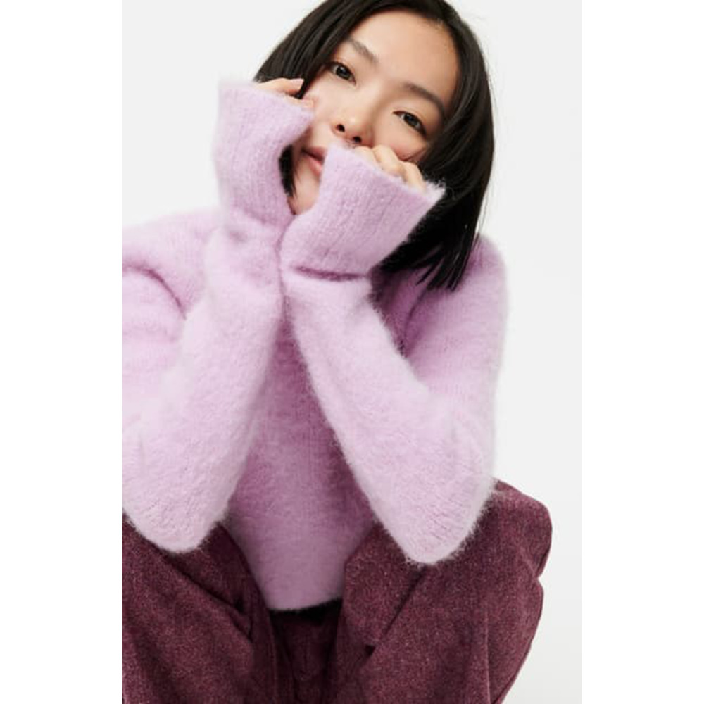 J. Crew Puff Sleeve Fuzzy Crew Neck Sweater Alpaca Smoky Wisteria Purple
